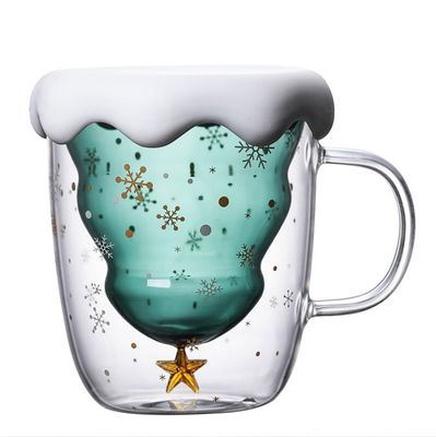 200ml / 300ml Regalo de Navidad Taza de vidrio doble con tapa Taza de café de alto borosilicato