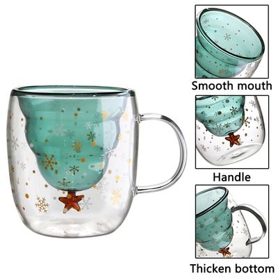 200ml / 300ml Regalo de Navidad Taza de vidrio doble con tapa Taza de café de alto borosilicato