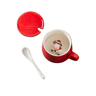 Taza de café de cerámica personalizada de 350 ml con tapa y mango en diseño minimalista para fiestas navideñas