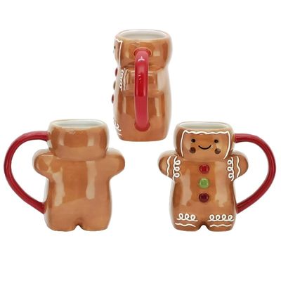 Día de Navidad Personalizado 300 ml Dulce Pan de jengibre En forma de hombre Cuddle Cup Cerámica Taza de café