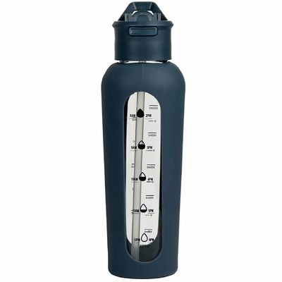 Botellas portátiles de vidrio con logotipo personalizado de 700 ml/1000 ml con mangas de silicona y marca de tiempo