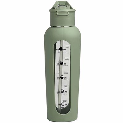 Botellas portátiles de vidrio con logotipo personalizado de 700 ml/1000 ml con mangas de silicona y marca de tiempo