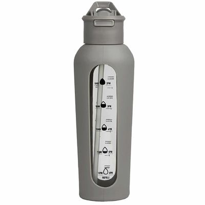 Botellas portátiles de vidrio con logotipo personalizado de 700 ml/1000 ml con mangas de silicona y marca de tiempo