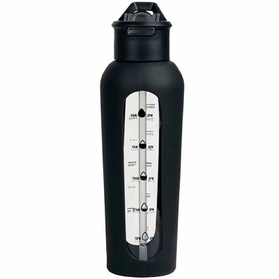 Botellas portátiles de vidrio con logotipo personalizado de 700 ml/1000 ml con mangas de silicona y marca de tiempo