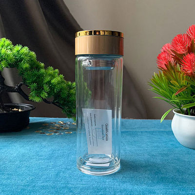 Botella de negocios portátil y a prueba de fugas de 300 ml de vidrio transparente de doble pared con filtro de té