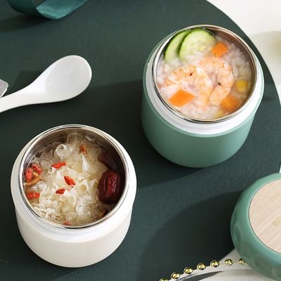 Taza de sopa aislada de acero inoxidable portátil de 400 ml 304 de grado alimenticio con boca ancha y cuchara