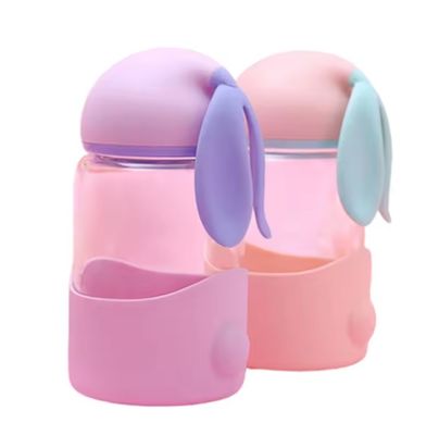 340ml aislamiento térmico personalizado oreja de conejo linda botella de agua de vidrio para unisexo al aire libre