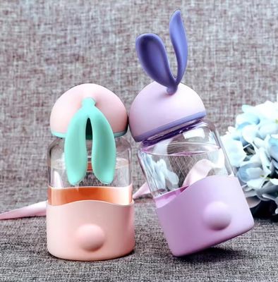 340ml aislamiento térmico personalizado oreja de conejo linda botella de agua de vidrio para unisexo al aire libre