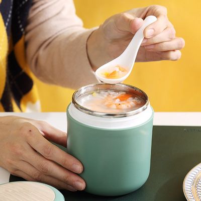 Copo de desayuno aislado Jarrón de comida 400ml Diseño lindo Estilo de la caja de almuerzo térmico con cuchara