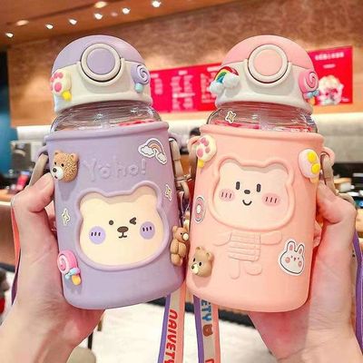 Tazas de plástico portátiles creativas para estudiantes y niños Botella de agua de paja a prueba de fugas