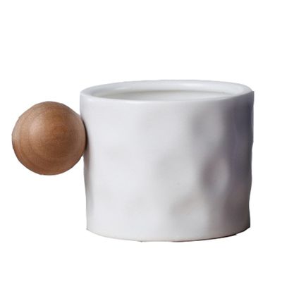 Logotipo personalizado Taza de cerámica azul creativa con muestras de mango de madera