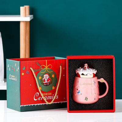 Conjunto de taza de esmalte de cerámica Taza roja para el regalo de Navidad Función de taza de agua de leche de café