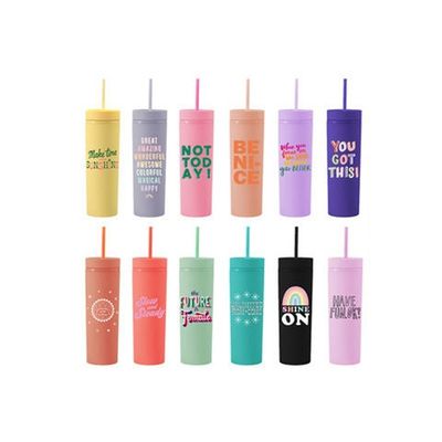 16 oz Taza de Bebida de Pared Doble con tapa y paja helada Frito Bebida Directa Botella delgada