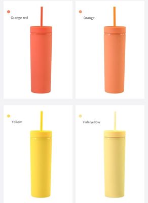 16 oz Taza de Bebida de Pared Doble con tapa y paja helada Frito Bebida Directa Botella delgada