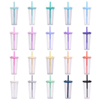 Venta Taza de plástico reutilizable con logotipo personalizado de paja multicolor 24 oz tumblers de pared doble