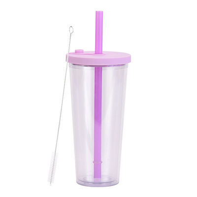 Venta Taza de plástico reutilizable con logotipo personalizado de paja multicolor 24 oz tumblers de pared doble