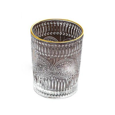 Taza de vidrio con borde de oro con diseño de girasol y estilo clásico