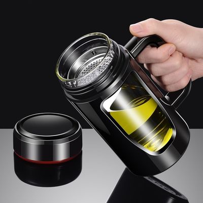 Botella de agua de diseño clásico con aislamiento de doble capa y mango de vidrio antideslizante