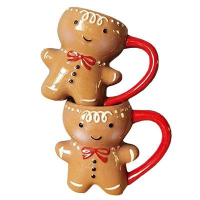 300Ml dibujos animados Navidad linda 3D hombre de jengibre cerámica taza de Navidad sostenible y divertido