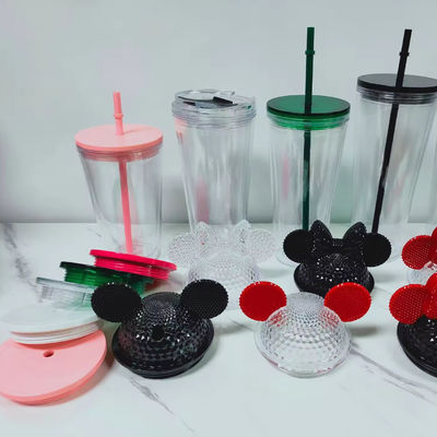 Taza de deportes estudiantil con tapa y paja Botella de agua de plástico de doble pared