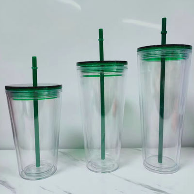 Taza de deportes estudiantil con tapa y paja Botella de agua de plástico de doble pared