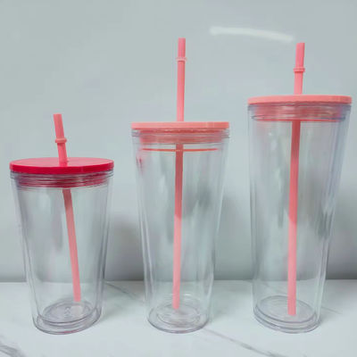 Taza de deportes estudiantil con tapa y paja Botella de agua de plástico de doble pared