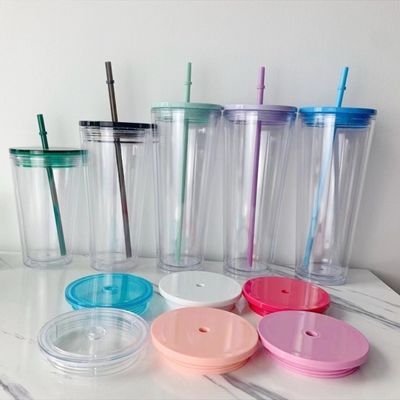Taza de deportes estudiantil con tapa y paja Botella de agua de plástico de doble pared