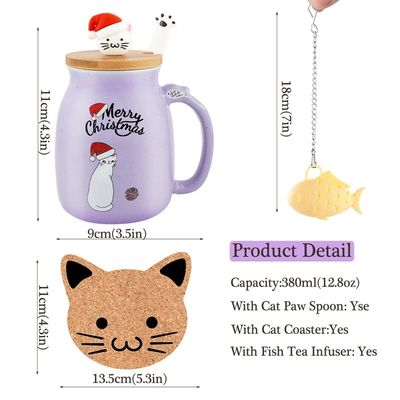 380ml Taza de café cerámica púrpura porcelana de Navidad Taza de té Tazas de leche con tapa de gatito encantadora
