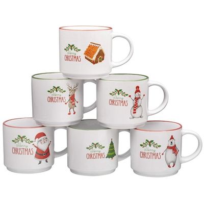 14 oz Cerámica Taza de café leche de porcelana Taza de café de Navidad blanca con diseño lindo