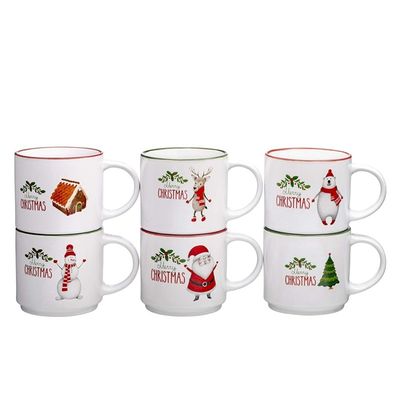 14 oz Cerámica Taza de café leche de porcelana Taza de café de Navidad blanca con diseño lindo