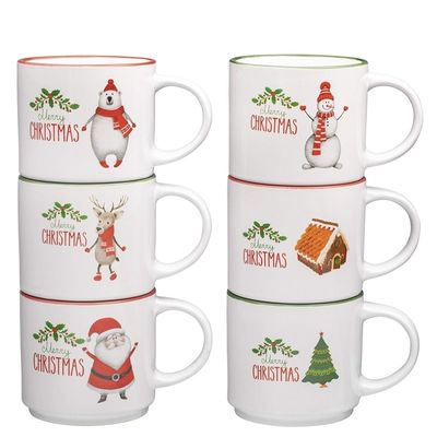 14 oz Cerámica Taza de café leche de porcelana Taza de café de Navidad blanca con diseño lindo