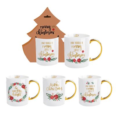 14 oz Cerámica Taza de café leche de porcelana Taza de café de Navidad blanca con diseño lindo