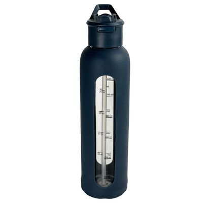 Botella de agua de vidrio motivacional con manga de silicona y recordatorio portátil del marcador de tiempo