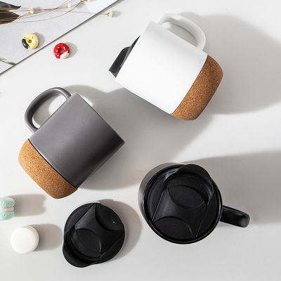 450ml de corcho base de piedra cerámica mate taza de café con tapa de PP perfecto regalo de fiesta