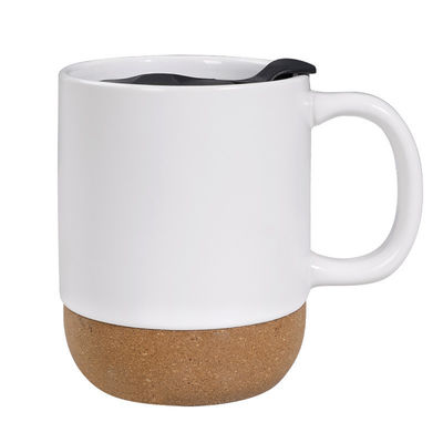 450ML Logotipo personalizado Matte Negro Blanco Base de Corcho Cerámica Taza de viaje de café con tapa de PP