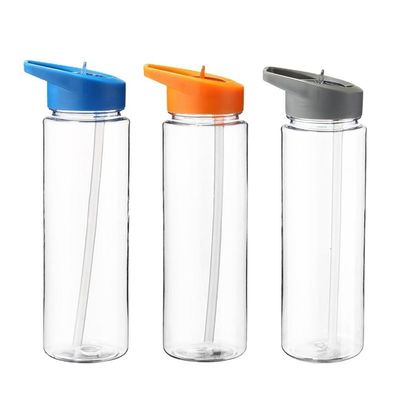 Diseño moderno 350ml de plástico claro sin BPA botella de agua con paja de vuelta para viajar