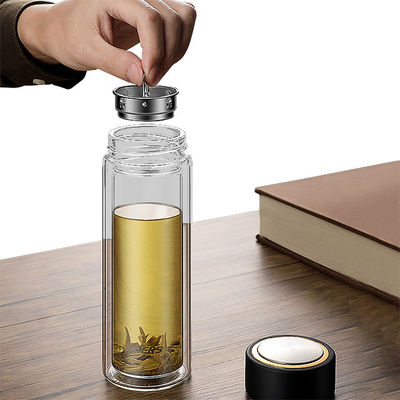 Botella de agua de vidrio con filtro de té Material borosilicato de diseño portátil de doble capa
