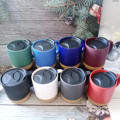 Color negro mate glaseado Cerámica de corcho Bottom Tazas de café con logotipo personalizado