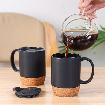 14 OZ Base de corcho Piedra Matte Diseño personalizado Taza de café de cerámica con tapa de PP y duradera