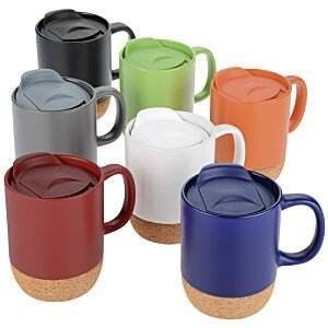 14 OZ Base de corcho Piedra Matte Diseño personalizado Taza de café de cerámica con tapa de PP y duradera