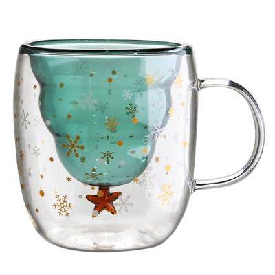 Regalo de Navidad personalizado 200ml Taza de café de vidrio de doble pared con diseño de árbol de Navidad