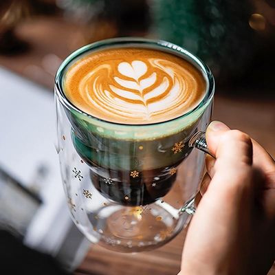 Regalo de Navidad personalizado 200ml Taza de café de vidrio de doble pared con diseño de árbol de Navidad