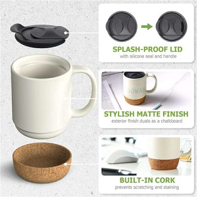 Logotipo personalizado 15 oz de sublimación de porcelana taza de café cerámica con tapa de mango y fondo de madera