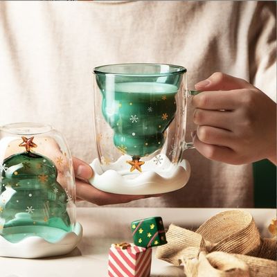 Resistencia a altas temperaturas 200 ml de deseo de Navidad Taza de vidrio doble para el regalo de Navidad
