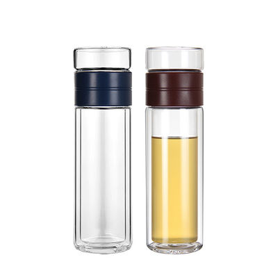 Botella de agua de vidrio aislada de doble pared con tapas Infusor de frutas para su conveniencia