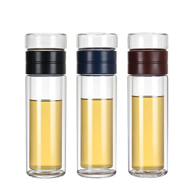 Botella de agua de vidrio aislada de doble pared con tapas Infusor de frutas para su conveniencia
