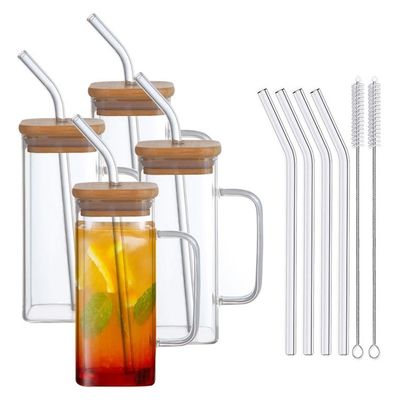 Taza de vidrio cuadrada con tapa superior de venta de café helado taza de té copa de bebida