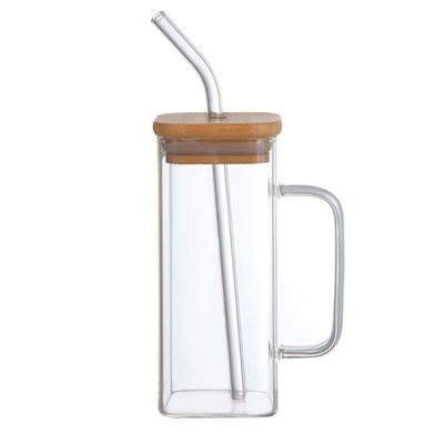 Taza de vidrio cuadrada con tapa superior de venta de café helado taza de té copa de bebida