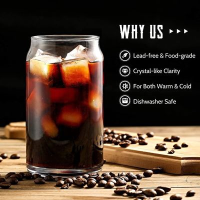 Taza de vidrio de 16 oz con tapa de bambú para helados de burbujas de té de café de soda de cerveza puede formar