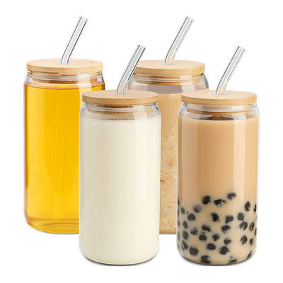16 oz de taza de café helado burbuja de té pop lata de cerveza vino bebida copa de vidrio con paja de vidrio